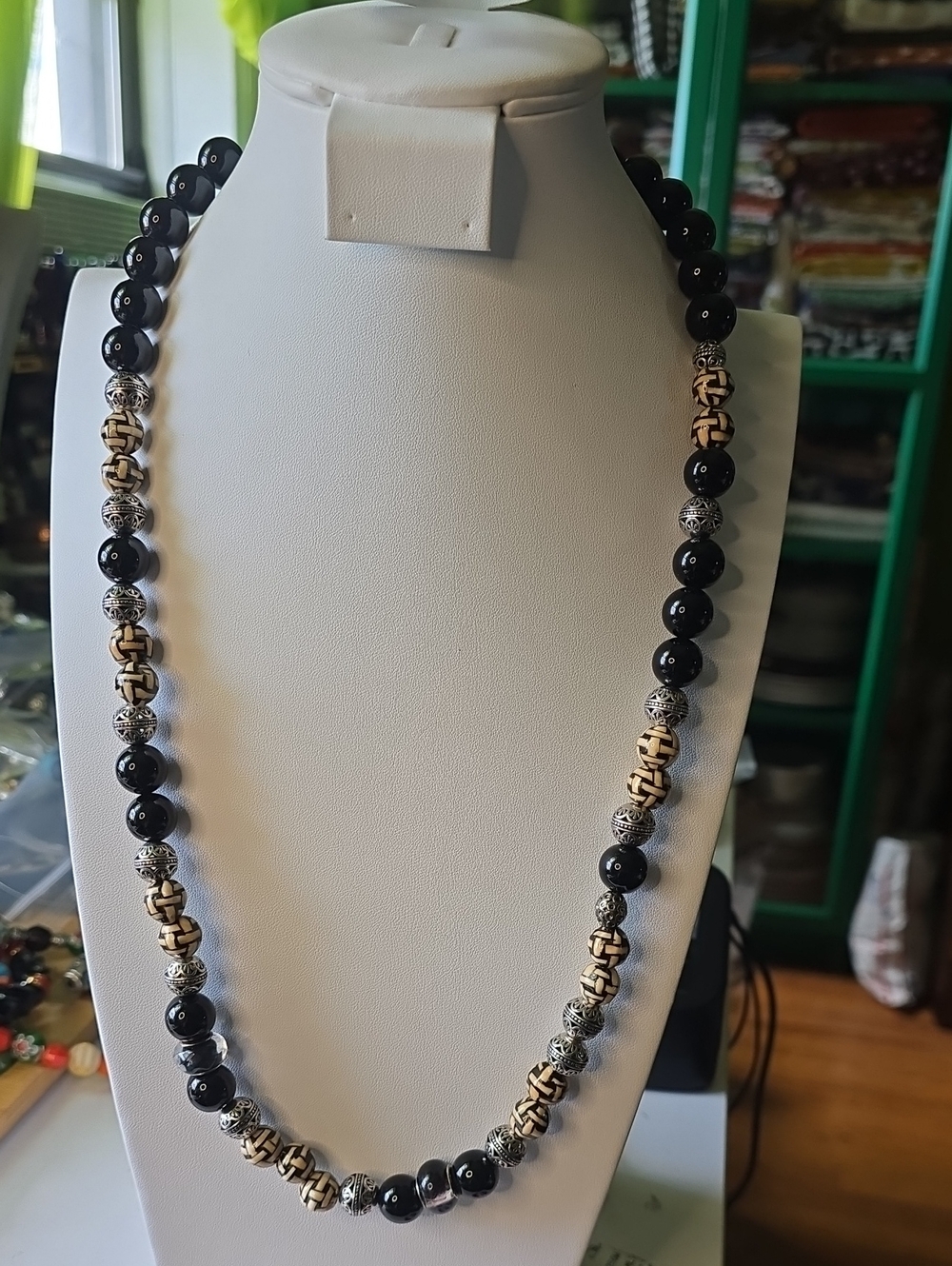Black and Beige Beaded Women's Necklace